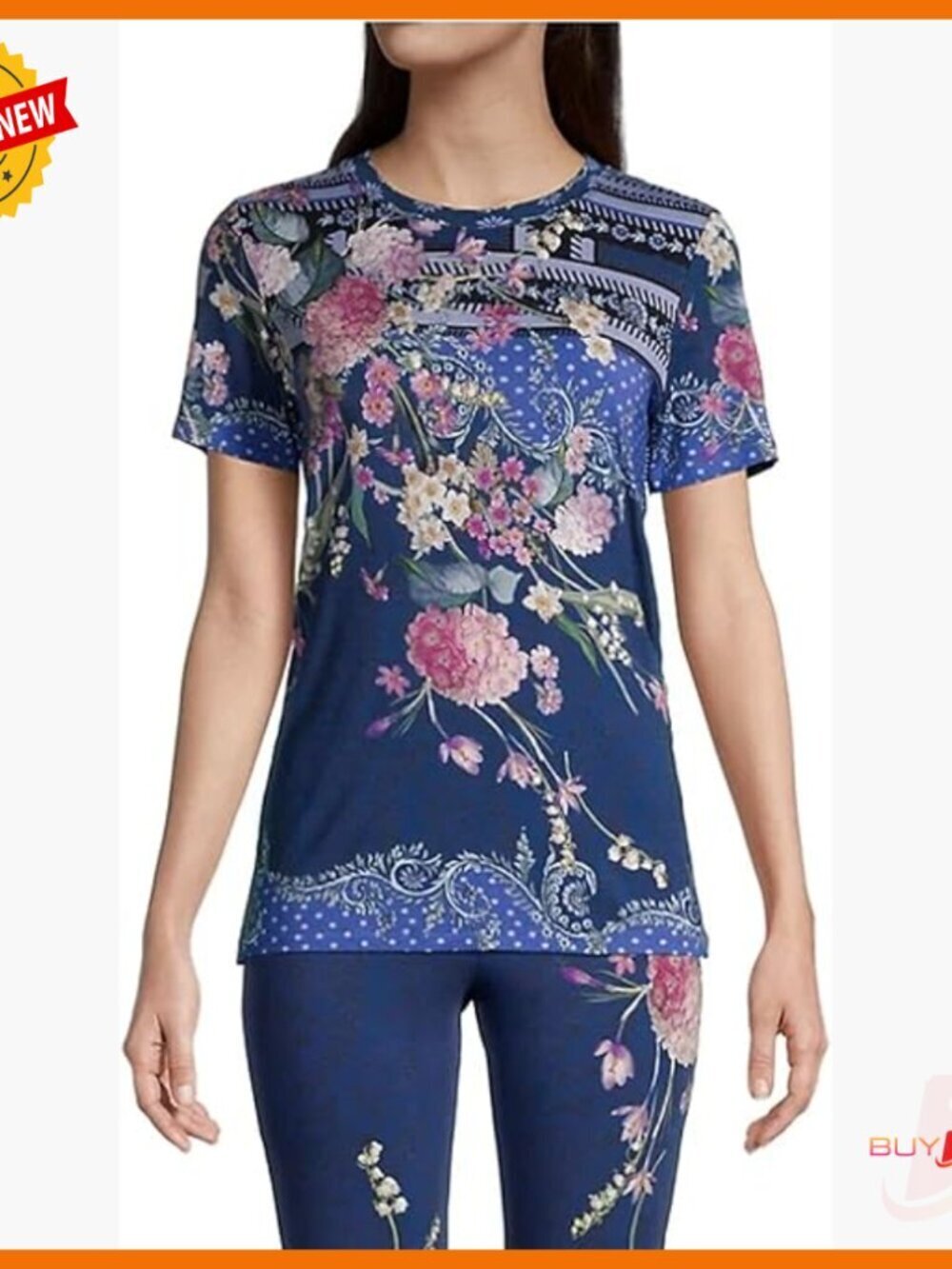 Floral Short Sleeve Rayon Tee Relaxed Fit Pullover Crewneck Top